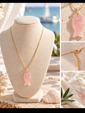 PINK FISH STATEMENT NECKLACE 💗🐟 BOHO LUXE SUMMER  Don’t let summer end.